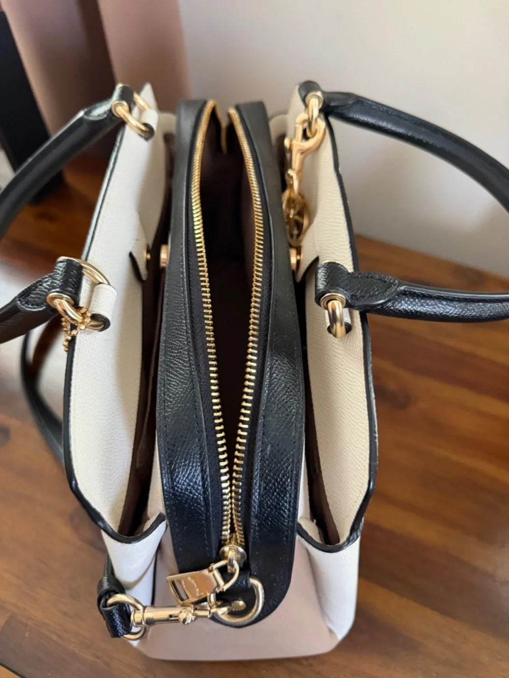 Coach Mini Bennett Satchel Crossbody Bag | White & Black Leather | Gold Hardware